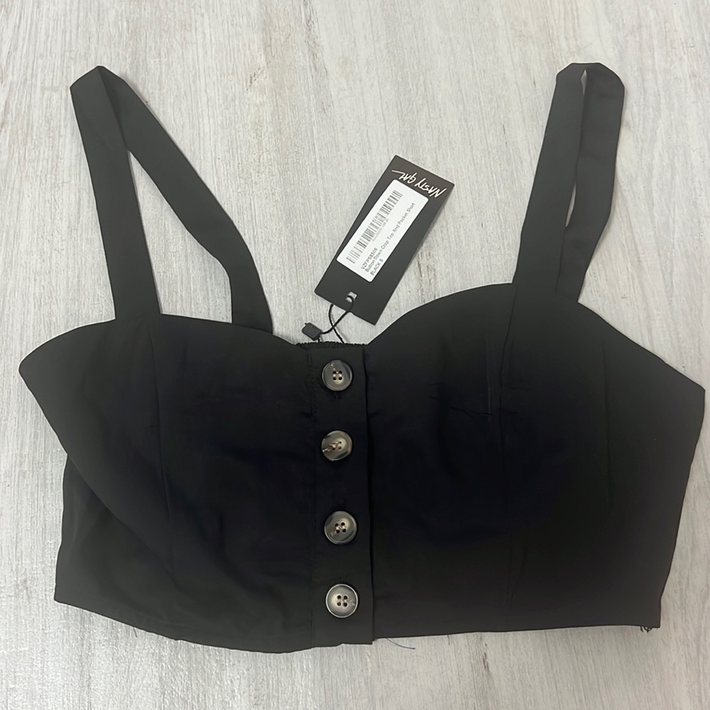 Nasty gal button down crop top black small